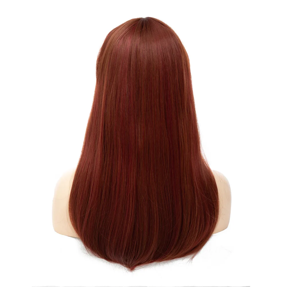 LIHUI Silky Straight Hair Synthetic Wigs Wine red Brown Wig Heat Resistant Wigs With Natural Hairline Wigs for Women