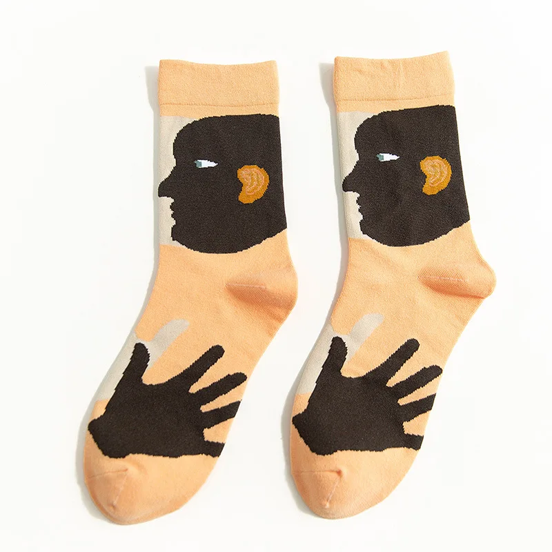Носки с геометрическим рисунком; теплые женские носки из хлопка с забавными рисунками; милые удобные уличные носки в Корейском стиле; Модная Повседневная зимняя одежда - Цвет: 3