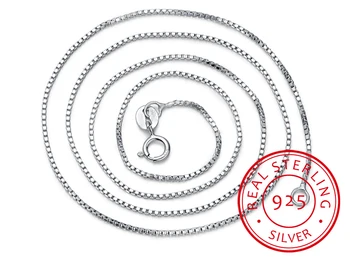 

1mm Thin Real 925 Sterling Silver Slim Box Chain Necklace Women Girls Kids Children 45cm Jewelry Kolye Collares Collier