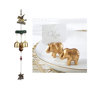

Wind Chimes Bells Copper 3XBells Outdoor Yard Garden & Gorgeous Gold Elephant Design Place Card Holder