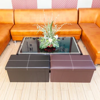 

High Quality Practical PVC Leather Rectangle Shape Surface with Line Footstool Black