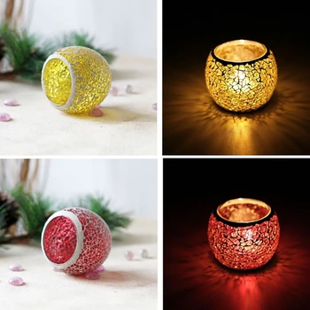 

Wedding Party Dining Mosaic Amber Glass Candle Holder Tea Light Candelabra Bowl Candleholder Wedding Decor