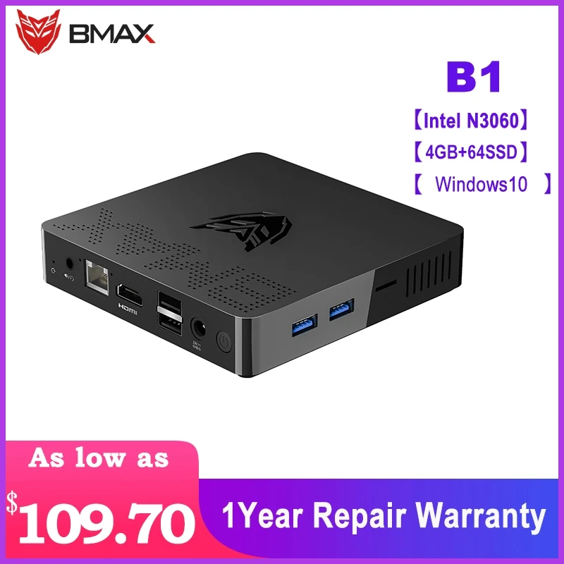 Bmax B1 мини ПК Intel Celeron N3060 двухъядерный 1 6 ГГц до 2 4 Гб LPDDR3 64 eMMC HD Graphics Wi Fi bluetooth|Мини ПК|