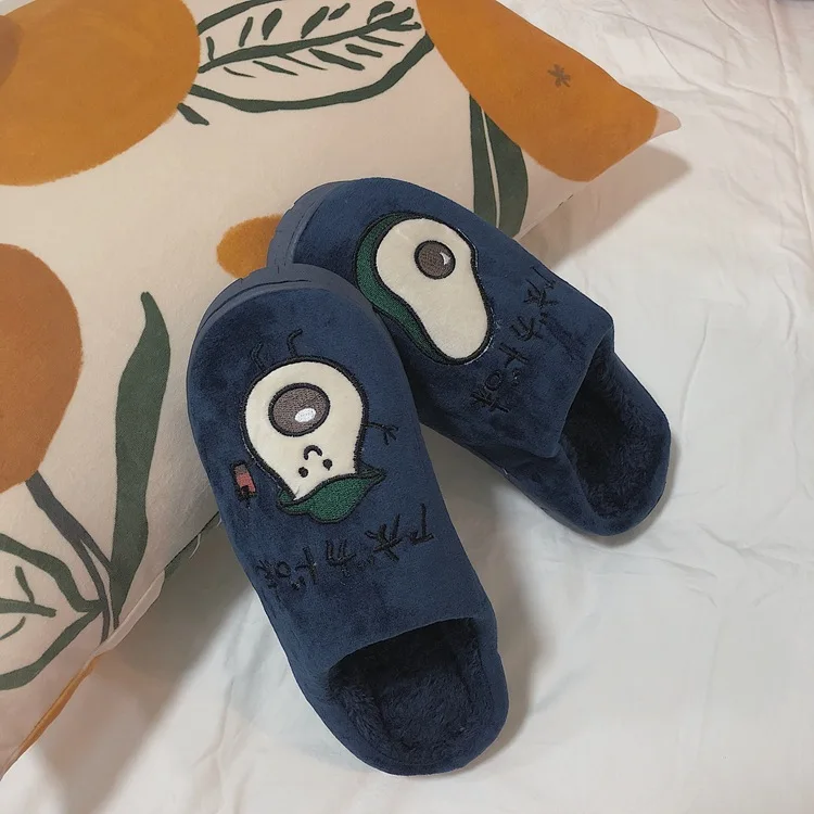 

2019 Avocado Day Character Embroidered Cute Couples Men And Women Celebrity Style Cotton Slippers Warm Cotton-padded Shoes B218