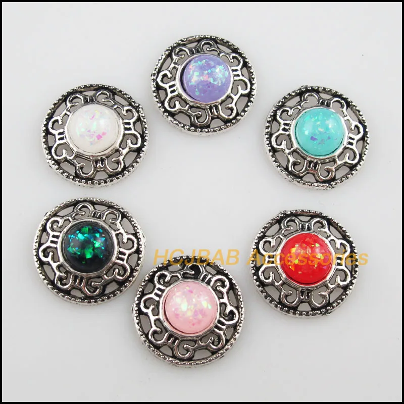 

18 New AB Shivering Resin Connectors Flower Mixed Charms Tibetan Silver 18mm