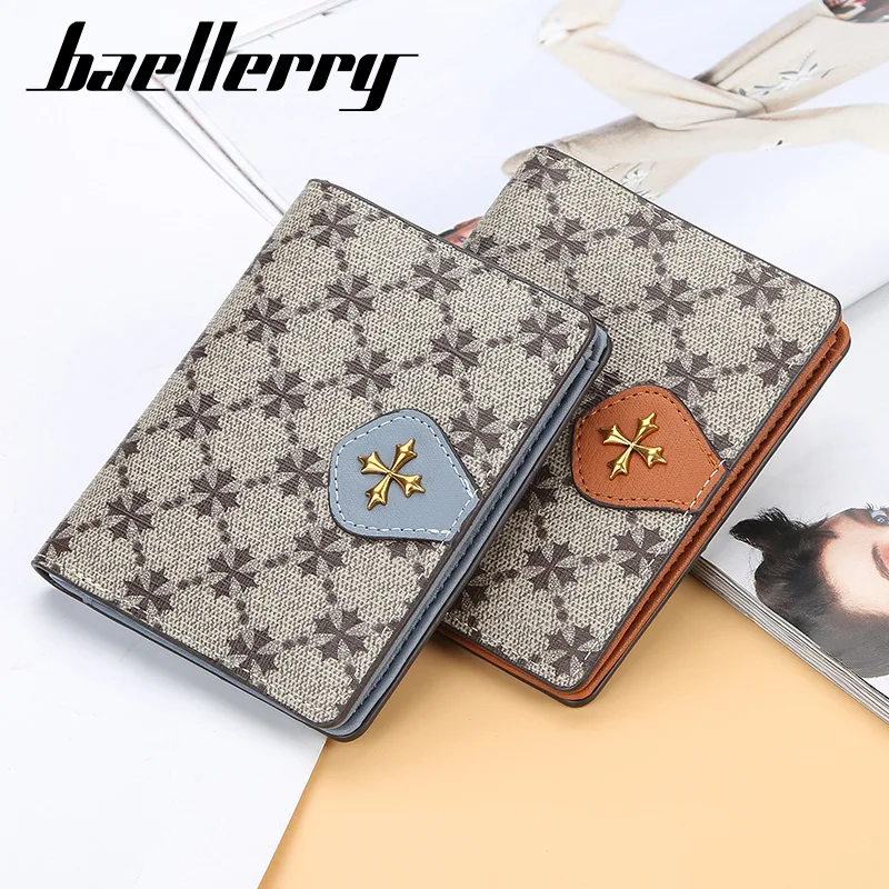 

Women's Short Euro American Pattern Multi Card Position Buckle Zero Wallet Cross Flower Versatile Card Bag