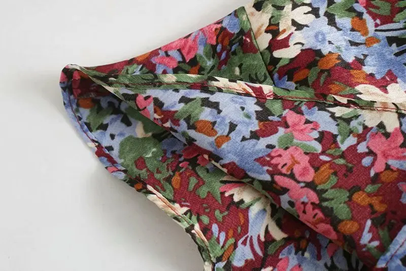 ZA Autumn Vintage Floral Print Blouses Lantern Sleeves Temperament Deep V Lapel Shirt Women Fashion High Street Pullover
