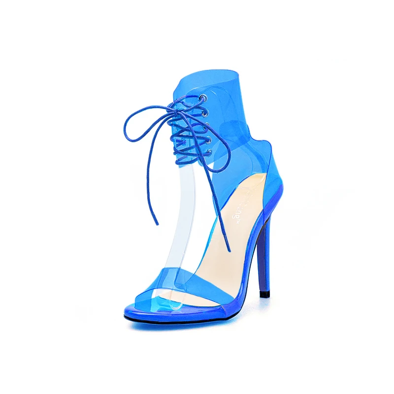 Г. Босоножки на высоком каблуке со шнуровкой в европейском и американском стиле, прозрачная пленка пикантная женская обувь с открытым носком и полым носком