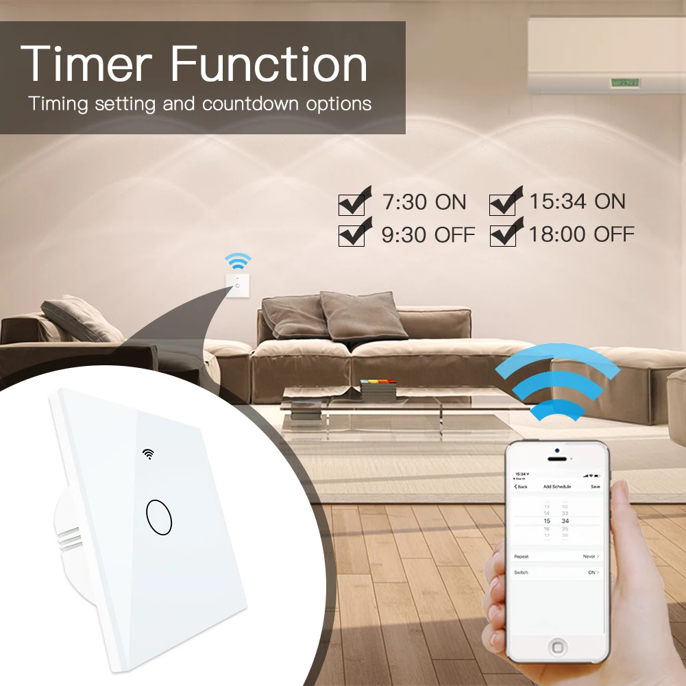 WiFi Smart Wall Touch Light Switch Smart Life/Tuya Wireless Remote Control Work with Alexa Google Home White Black Gold