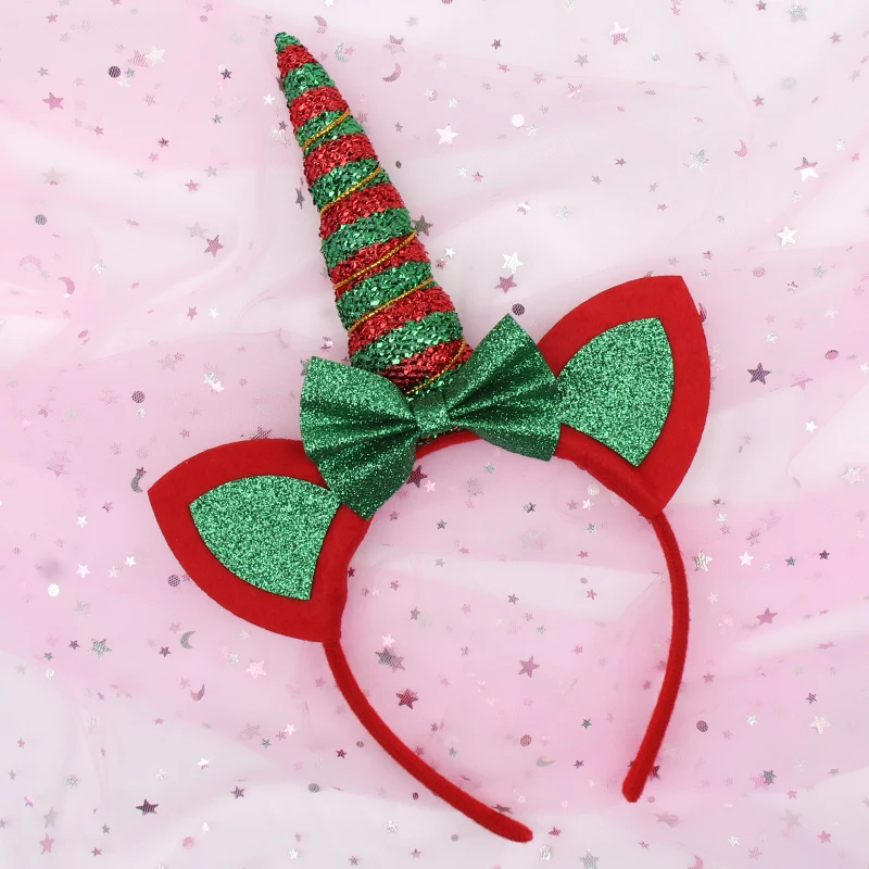 Повязка для волос с ушками девочек Рождественский обруч блестками рогом
