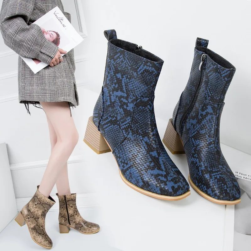 

Europe And America-Station New Hot Selling Autumn & Winter Chunky-Heel Separate Snakeskin Adult 42