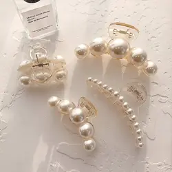 Agirlvct Hair Claw Clips for Thick Hair, Pearl Hair Clips Plastic Nonslip Jumbo Hair Clips Strong Hold Hair Jaw Clips Big Hair