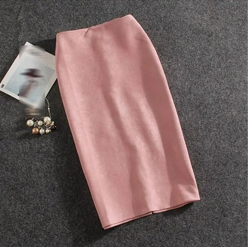 Pink Женские юбки замша Сплит Толстая юбка стрейч женские юбки карандаш размера плюс Jupe Femme Faldas Mujer - Цвет: Pink
