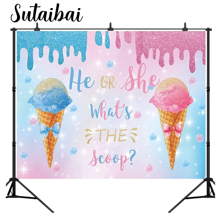 Фон для фотосъемки с изображением мороженого и надписью «He or She What Is The ложка»