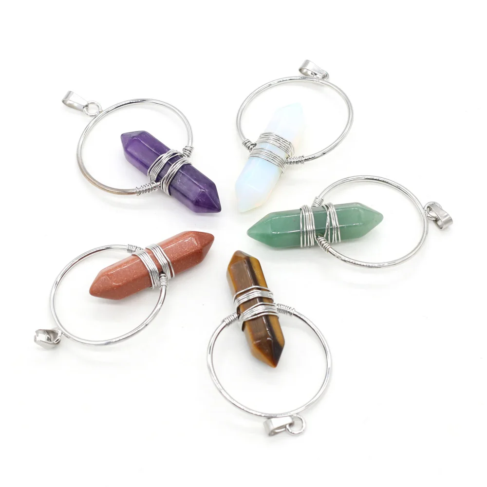 

Natural Stone Charm Pendant Amethysts Opal Clear Quartzs for Jewelry Making DIY Accessories Necklace Bracelets Size 37x60mm