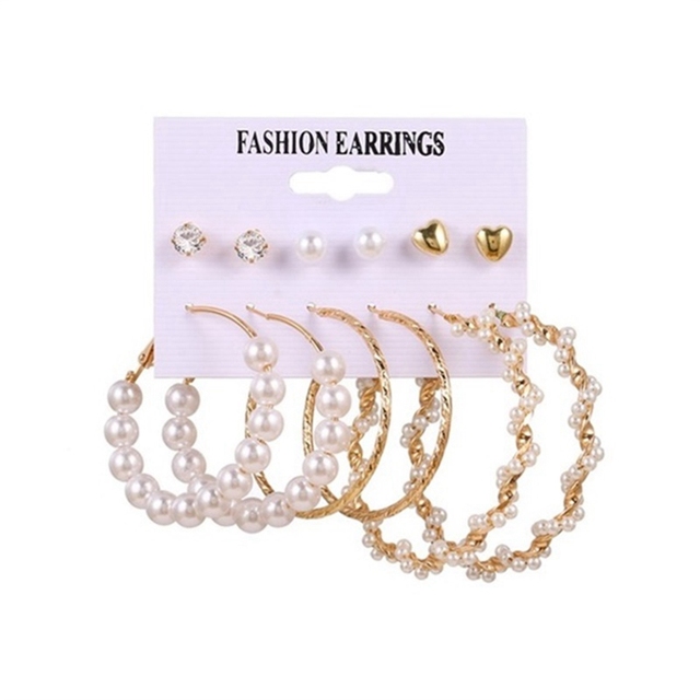 Gold Silver Color Round Hoop Earrings Set For Women Acrylic Pearl Circle Hoop Earrings 2021 Trend Brincos Party Jewelry