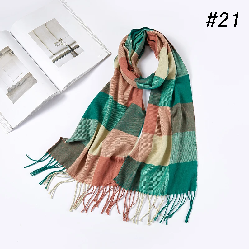 color 21 Мужской кашемировый шарф в клетку, тёплый мужской шарф от дизайнерского бренда, кашемировый шарф-унисекс небольшого размера(180*30 см - Цвет: color 21