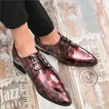 

JX762 2019 Newly Men's Quality Patent Leather Shoes black Wedding Shoes plus Size 38-46 Black Leather Soft Man Dress Shoes