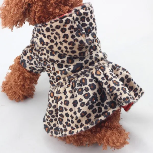 Pets Dogs Leopard Pattern Tutu Coat Dress Puppy Hoodies Both Sides Wear Dog Winter Clothes For Small Dog Puppy Clothing 6