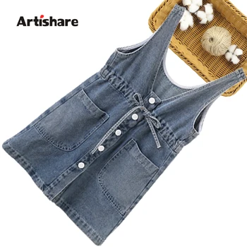 

Girls Summer Dress Solid Color Kids Denim Dresses For Girls Casual Style Children Dress Teenage Girls Clothes 6 8 10 12 14