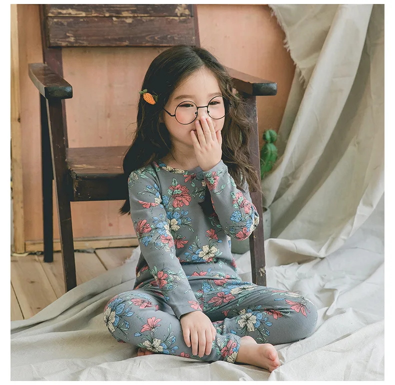 19 Colors Autumn Winter Boy Girls Floral Pajama Set.Cotton Children‘s Flowers Sleepwear Suit Toddler Baby Kids Basic Home Outfit top Sleepwear & Robes