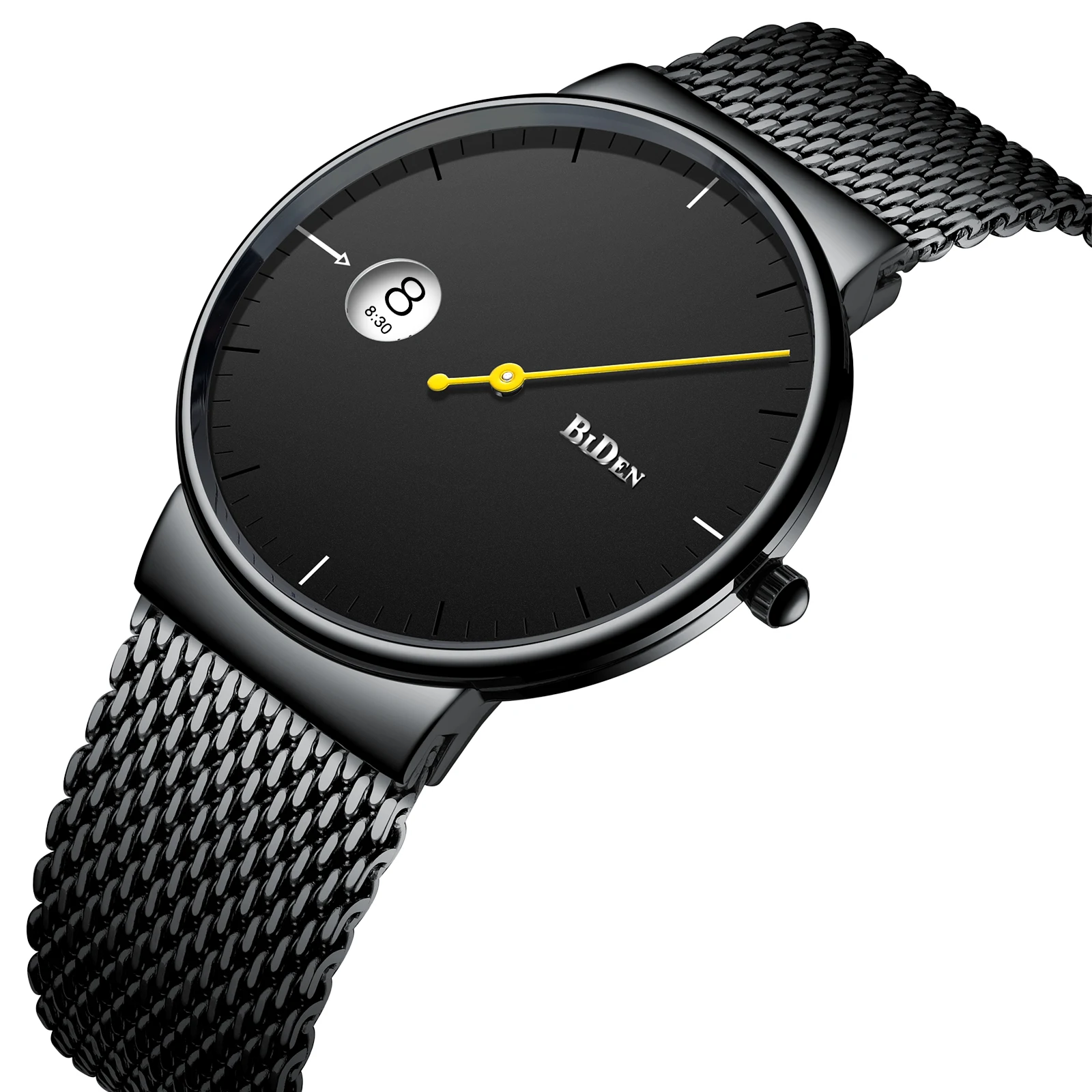 

BIDEN Men Watches Simplicity Modern Quartz Wrist Watch Black Stainless Steel Mesh Band Waterproof New Collection Erkek Kol Saati