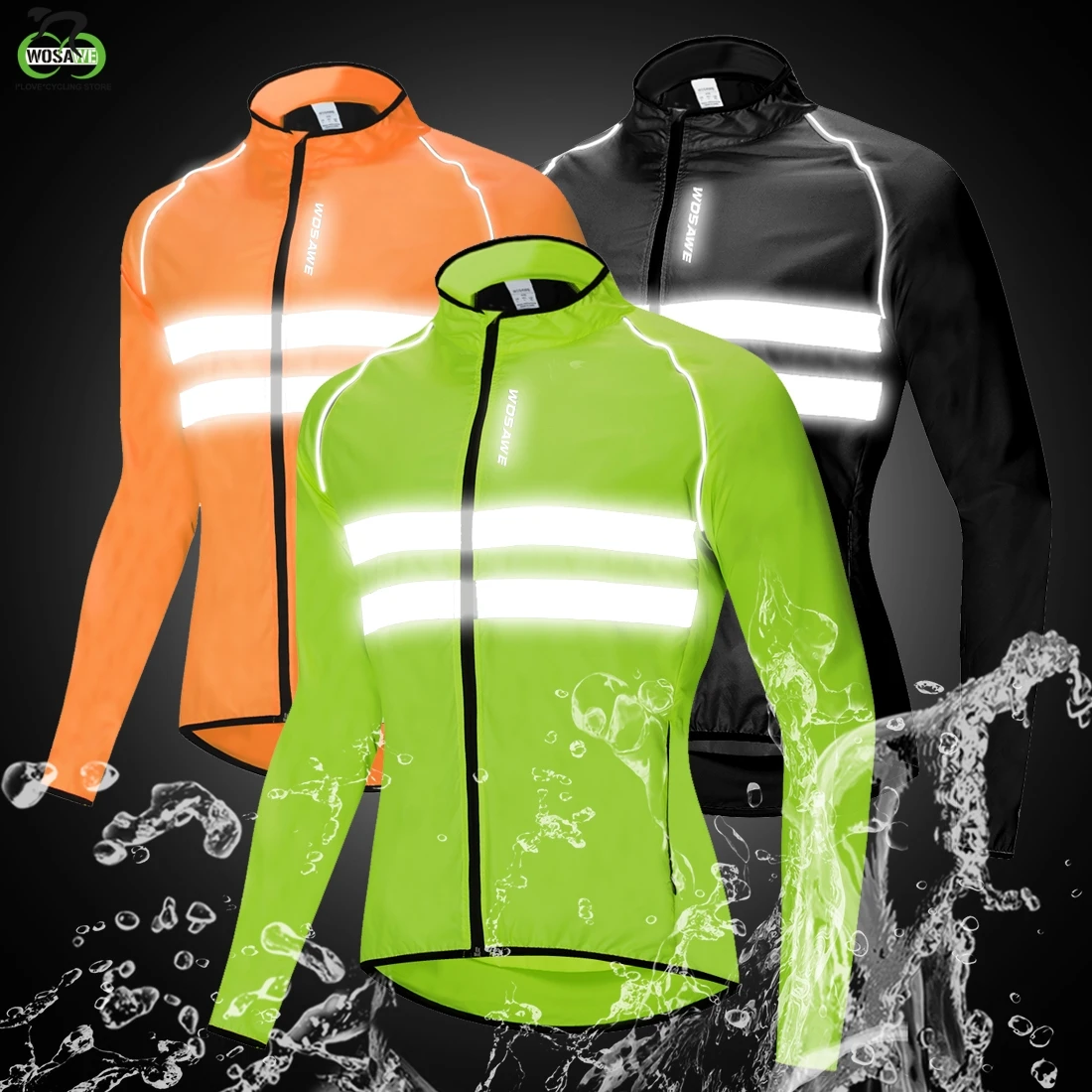 Cycling jacket WOSAWE Men's Windbreaker Windproof waterproof breathable Light weight Reflective Bike riding jacket vest
