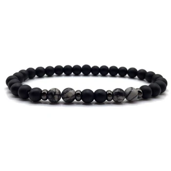 

Natural Stone Bracelet Matte Black Gold Silver Charms 6mm Beads Bracelets for Women Men Yoga Jewelry Pulsera Hombre Bileklik