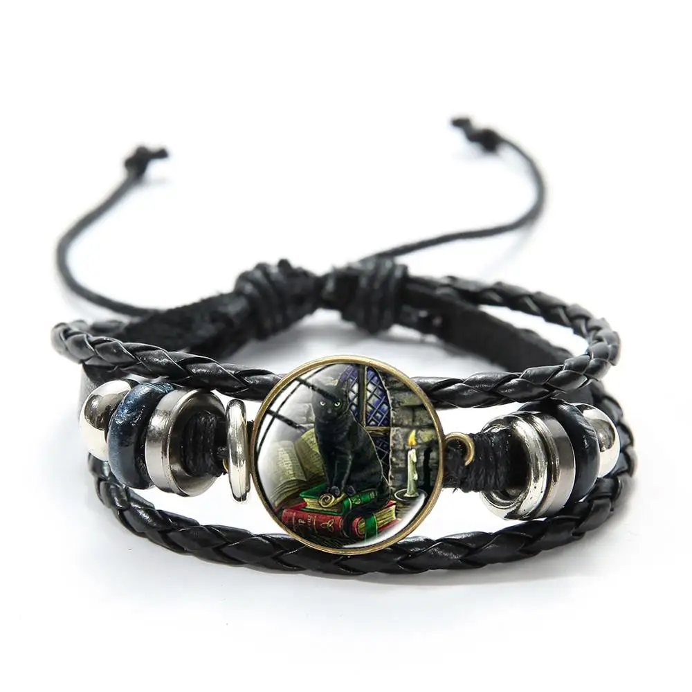 Style 12 SONGDA, мистический Черный кот, Wicca, очаровательный браслет, Wicca, пентаграмма, черная ведьма, кот, узор, многослойный кожаный браслет, амулет в подарок - Окраска металла: Style 12