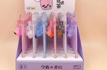 

creative drink cup pendant gel pen cute cartoon school gift student prize pen office black writing pen promotion pen 36pc/lot