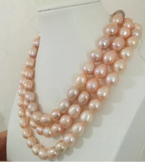 Elegant11-12mm Южное море барокко золото розовый жемчуг ожерелье 38 дюймов 925s