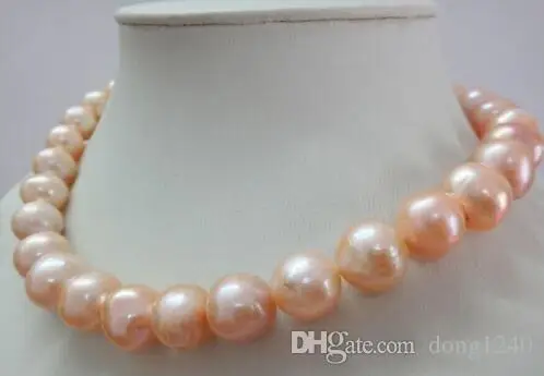 

Enorme 18 "de 12-15mm agua dulce de oro rosa oro cerca de perla redonda de plata collar plata 925