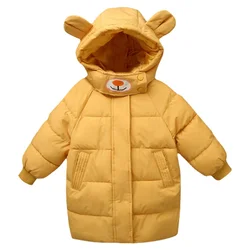 Doudoune d'hiver pour enfants, nouvelle veste chaude pour bébés garçons et filles, à capuche, dessin animé, vêtements en coton de couleur unie 