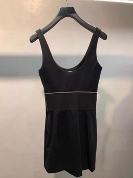 

2020 Spring Summer Letter Jacquard Logo Slim Suspender Dress Women High Waist Low Neck Sheath Short Skirt A2