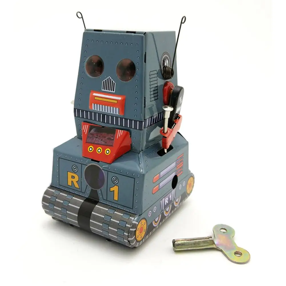 

Clearance Metal Tin Walking Tank Robot With Clockwork Iron Walking Tank Robot