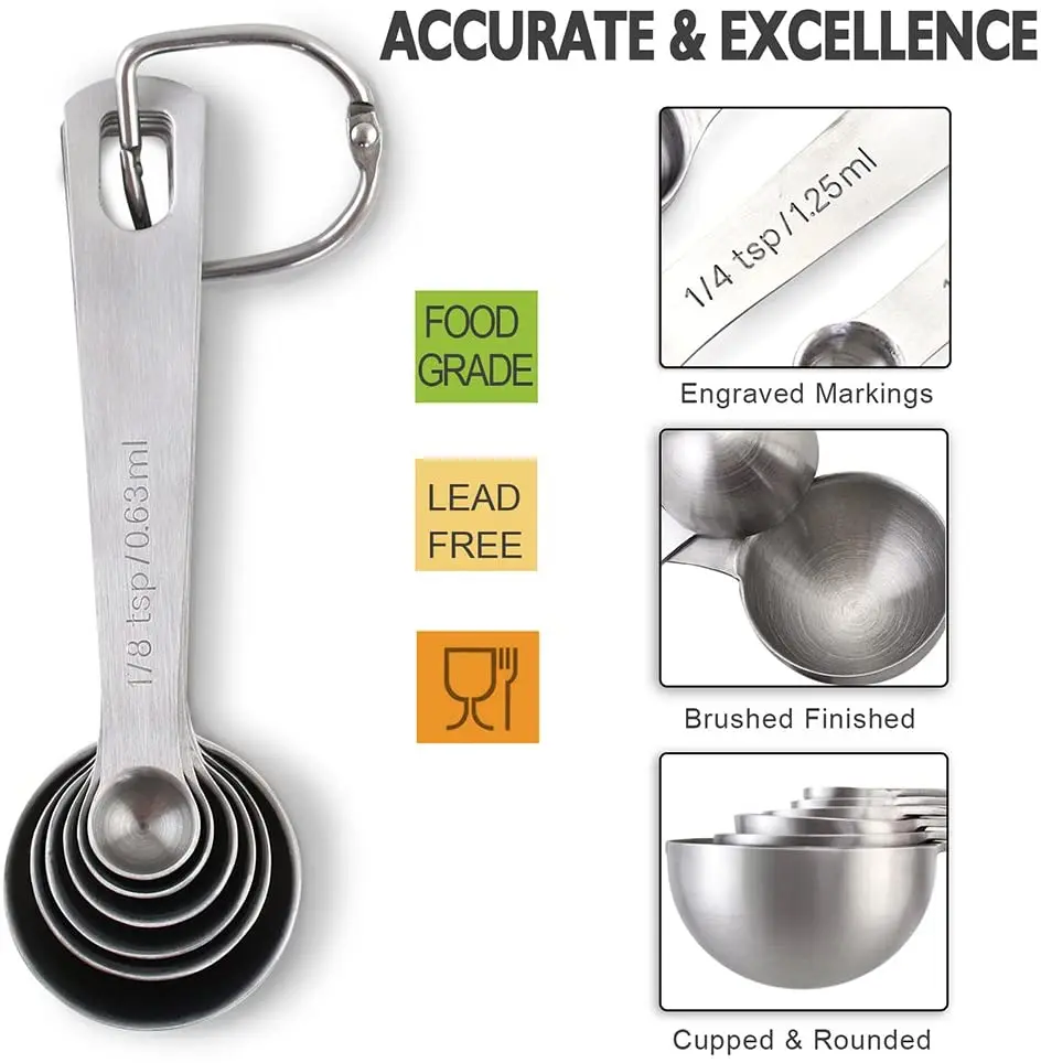 Heavy Duty Stainless Steel Metal Measuring Spoons (Set of 6