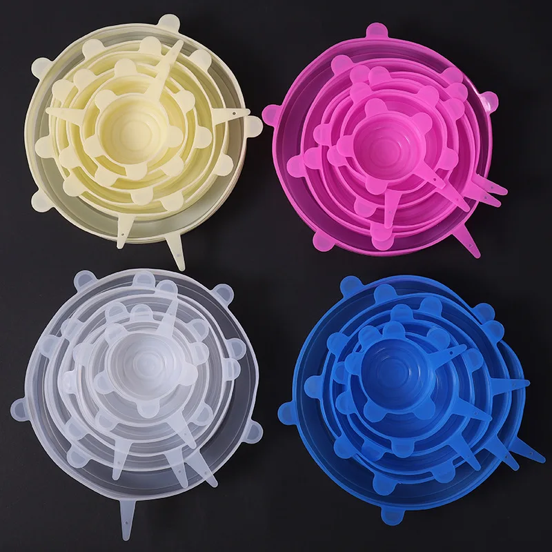 

6pcs Reusable Silicone Food Cover Universal Stretch Silicone Lids Caps Fresh Wrap Stretch Silicone Cover Kitchen Accessories