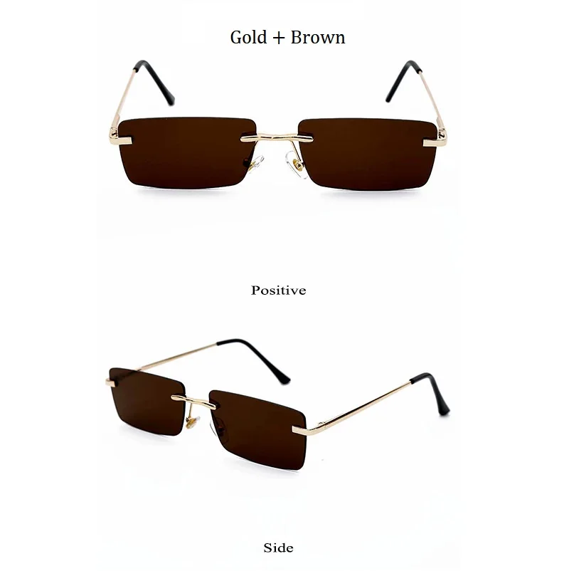 Роскошные маленькие квадратные женские солнцезащитные очки Брендовые дизайнерские желтые солнцезащитные очки без оправы женские модные ретро-оттенки lunette 90s UV400