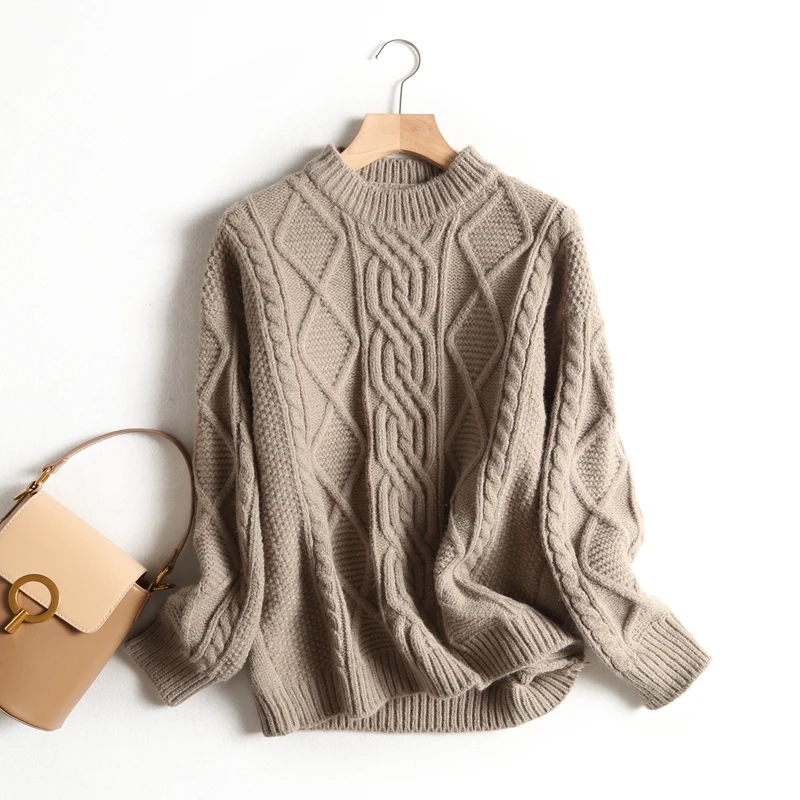 Grey camel Tangada Женские винтажные твист свитеры с длинным рукавом зимние толстые женские пуловеры джемпер Стильные повседневные топы BC60 - Цвет: Grey camel