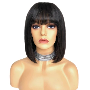 

Straight Short Bob Wigs Peruvian Bob Human Hair Wig With Bangs Cheap Machine Made Remy Human Hair Wigs For Black Women