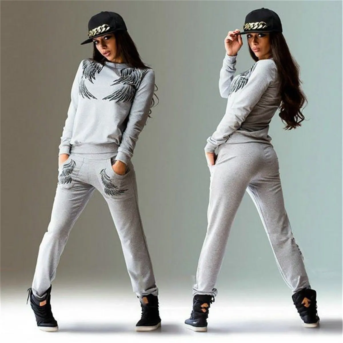 

Gray Warm Cashmere 2 Piece Set Tracksuit For Women Outfits Co-ord Matching Top And Pants Sportwear Winter Autumn Clothing