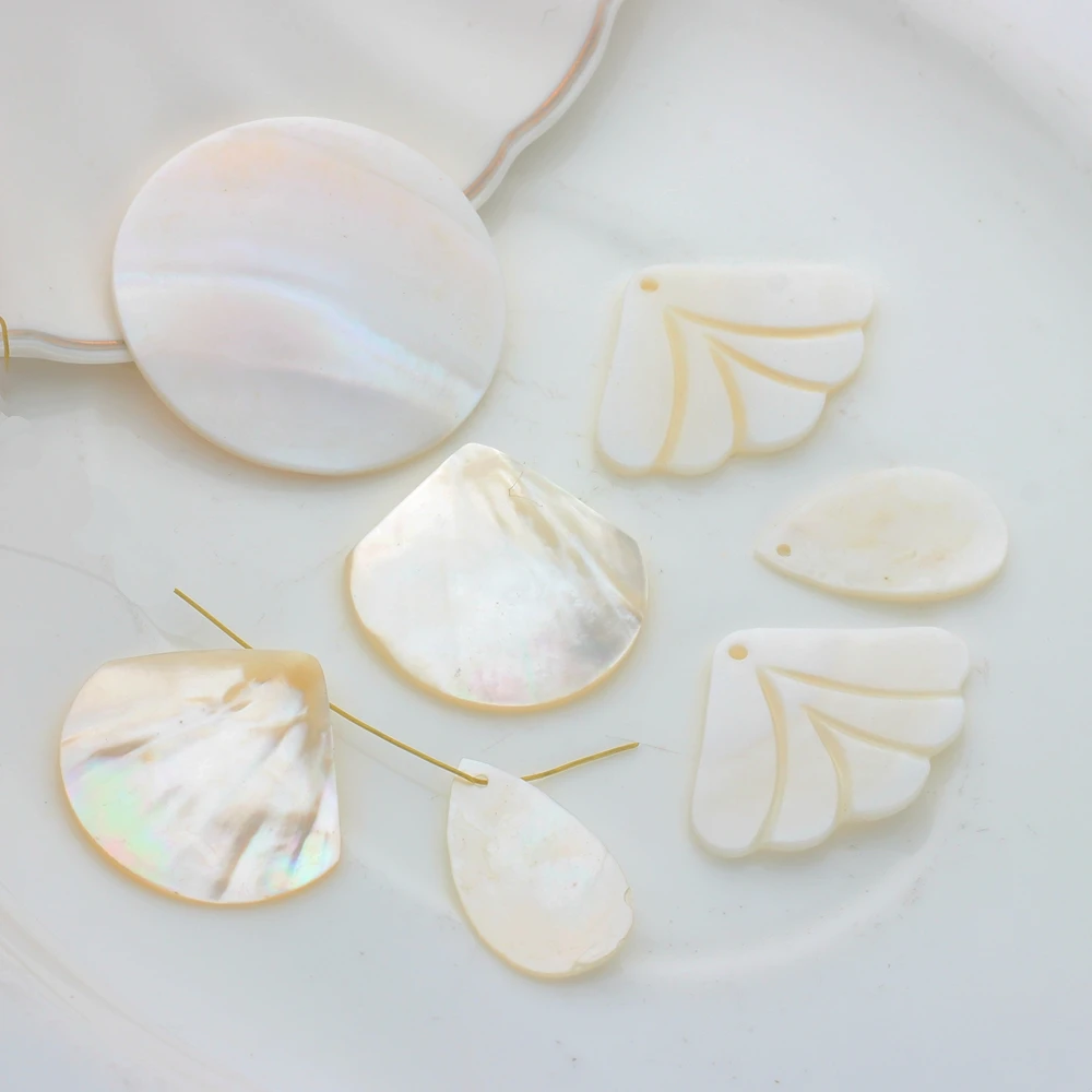 Natural White Shell Charms Ginkgo Leaf Fan Shaped Water Drop Round 2PCS For DIY Jewelry Making Finding Accessories | Украшения и