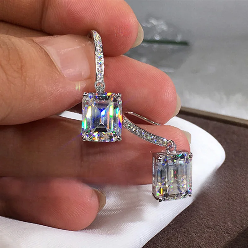 Huitan Square Princess Cut Zircon Stone Drop Earring for Women Simple Design Elegant Lady Accessories Wedding Band Jewelry Hot