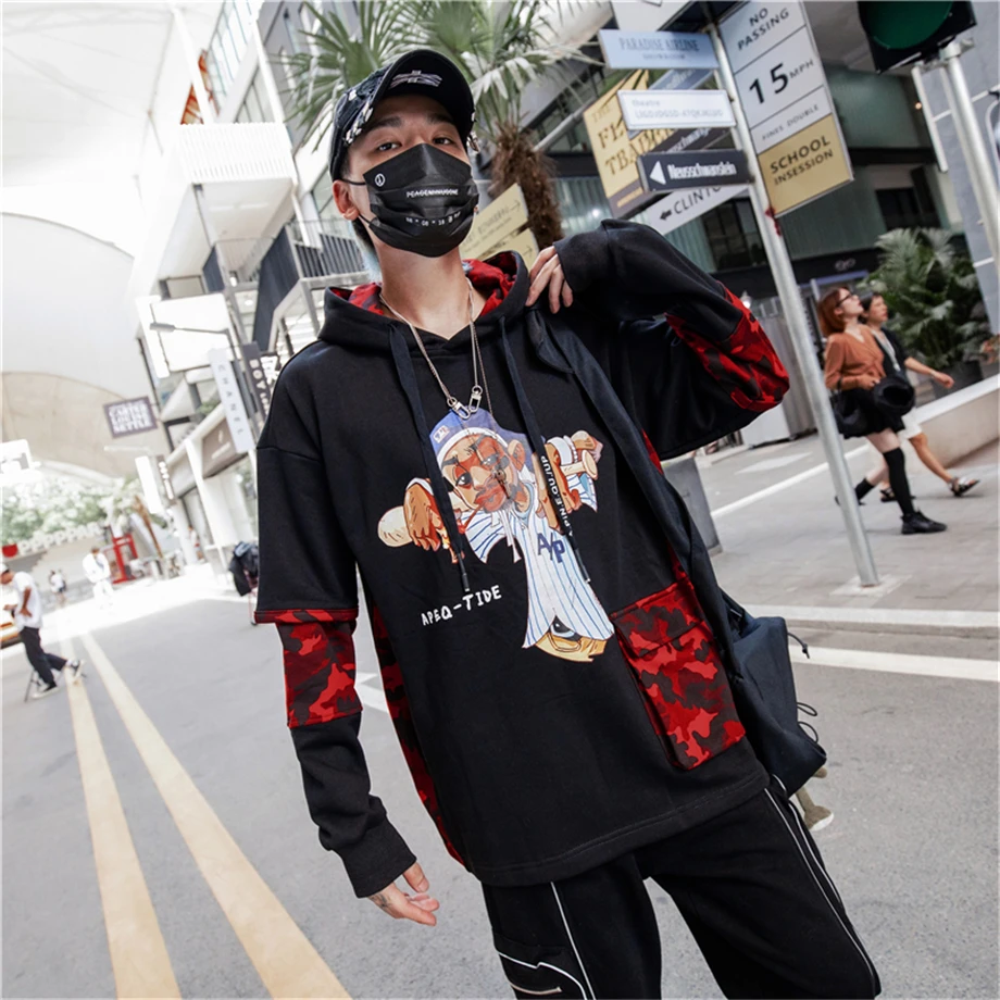 Мужские лоскутные толстовки уличная камуфляжная Толстовка Harajuku цветная толстовка с капюшоном модная Осенняя мужская HZ214