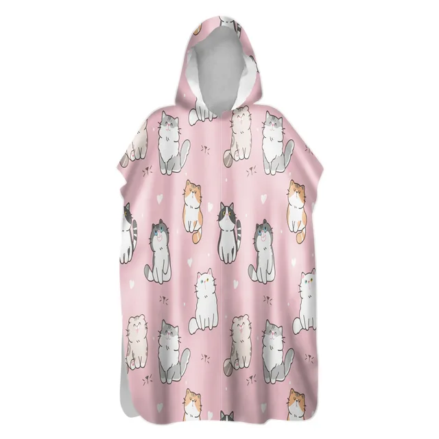 2021 Microfiber Sunscreen Quick-Drying Cartoon Cat Beach Towel Warm Change Bathrobe Swimsuit Ultralight Travel Cloak Surf Poncho 7