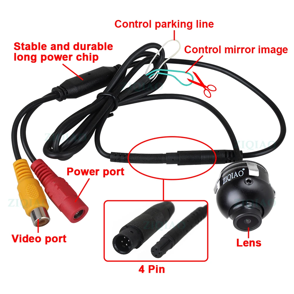 ZIQIAO Front Side View Reverse Camera 360° Rotation HD Night Vision Waterproof Car Rear View Parking Camera