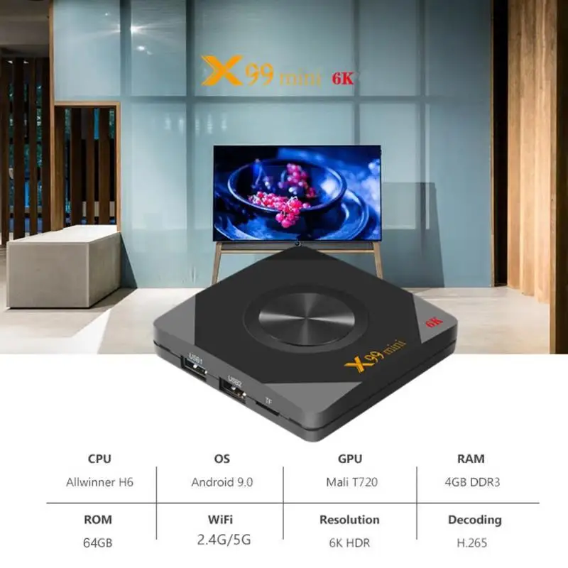X99mini Smart tv Box 4 Гб+ 64 ГБ Android 9,0 H6 четырехъядерный 2,4G/5G WiFi смарт-приставка бытовой ТВ ресивер аксессуары