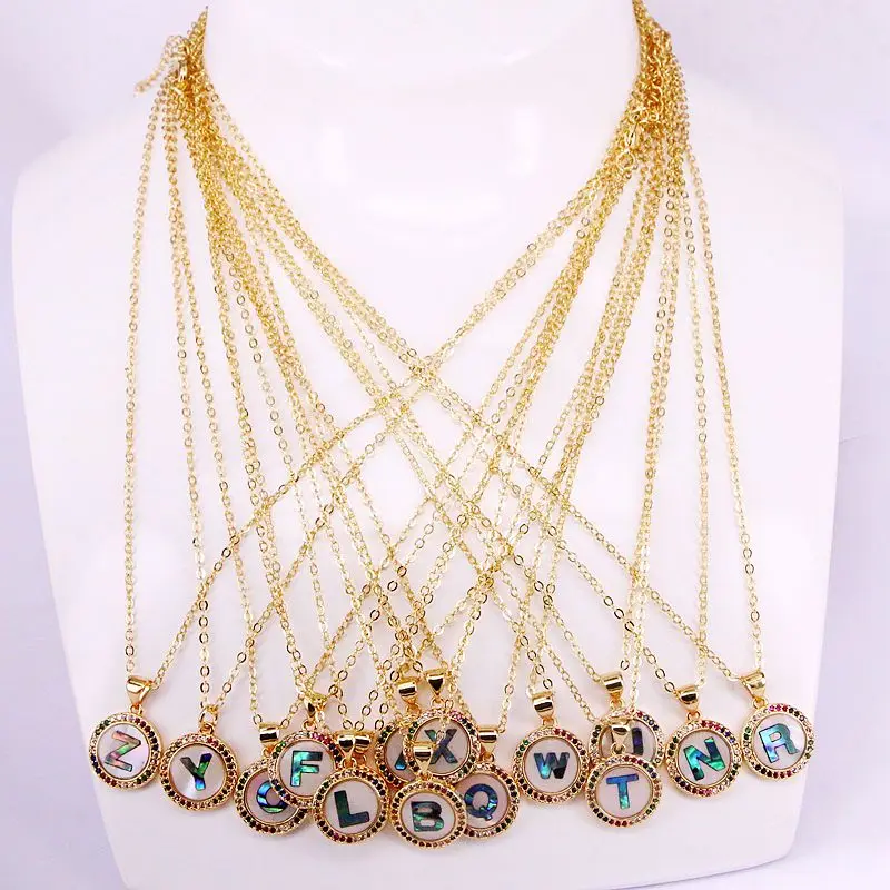 

12PCS, Gold Filled Rainbow CZ Micro Pave Shell Jewelry Fashion Zirconia Abalone Shell Pendant Charms Necklaces