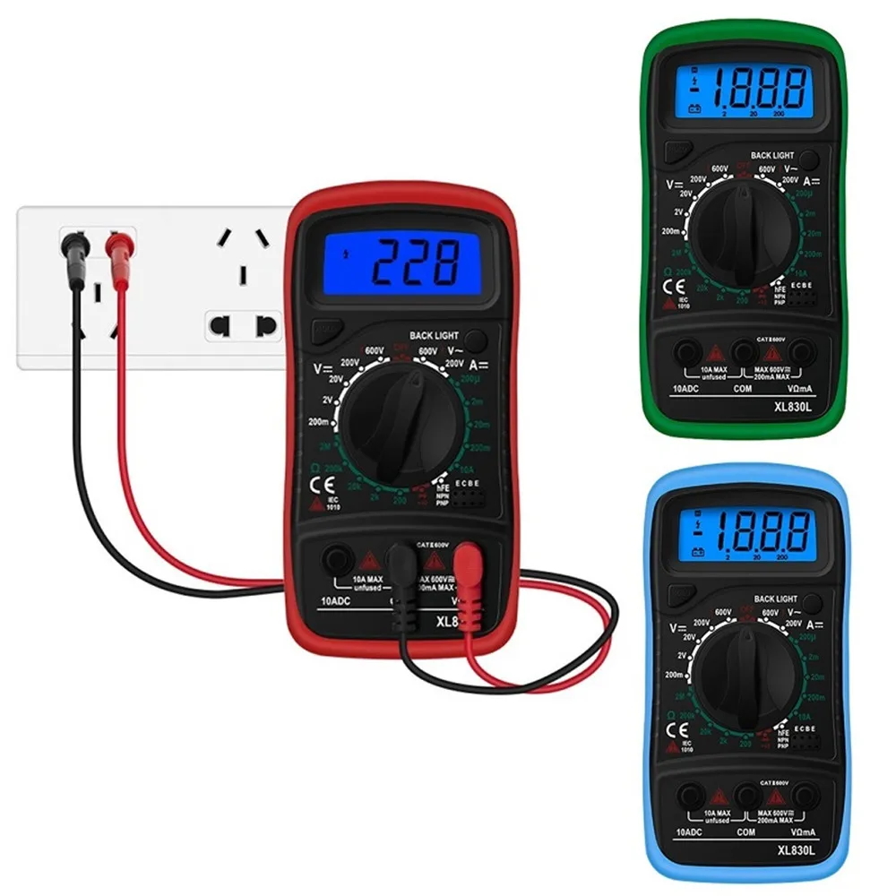 

XL830L Multimeter LCD Digital Multimetro AC/DC Ammeter Voltmeter Ohm Voltage Tester Meter Backlight Protect With Probe