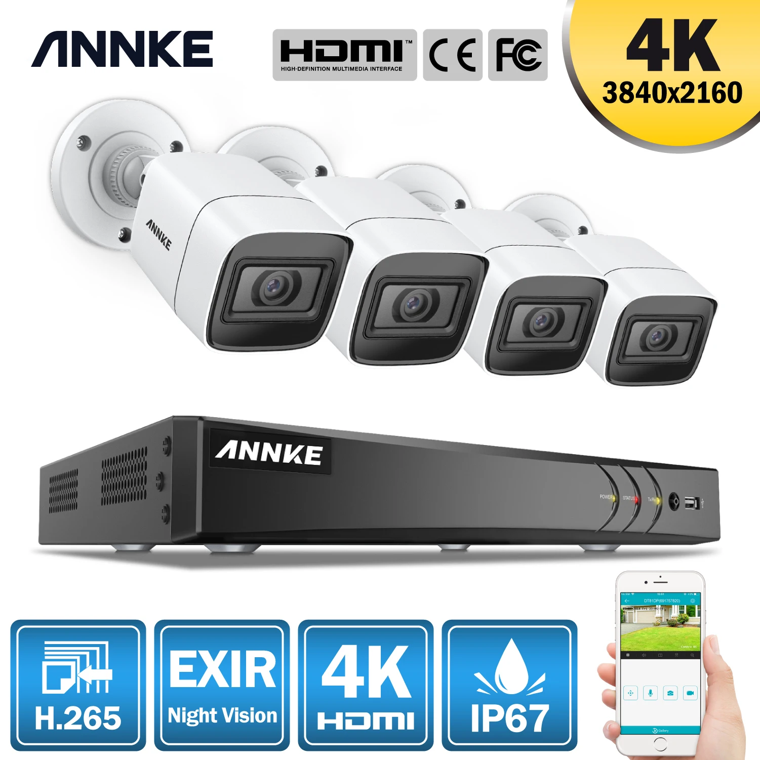 Камера видеонаблюдения ANNKE 4K Ultra HD 8 каналов 5 в 1 H.265 DVR 4 шт. МП|Система наблюдения| |
